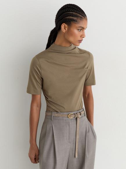 Reiss Tulia Cotton Blend High Neck Draped Top, Taupe Neutral, Taupe Neutral