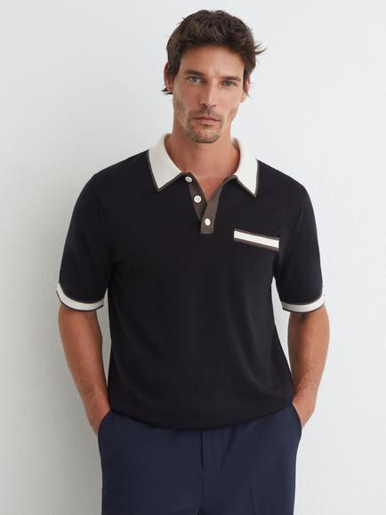 Reiss Reid Wool Polo Shirt, Navy, Navy