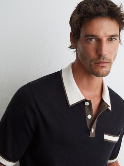Reiss Reid Wool Polo Shirt, Navy - view 2, Navy