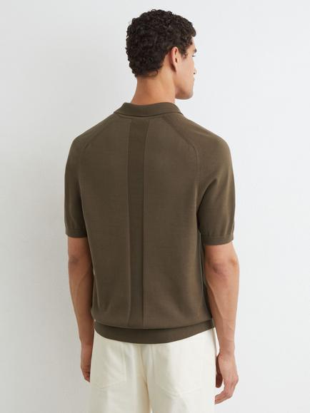 Reiss Selkirk Cotton Knit Concealed Placket Short Sleeve Polo Shirt - view 2, Taupe Brown