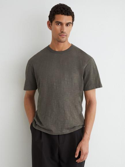 Reiss Huxley Cotton Slub Relaxed Fit T-Shirt, Khaki Green, Khaki Green