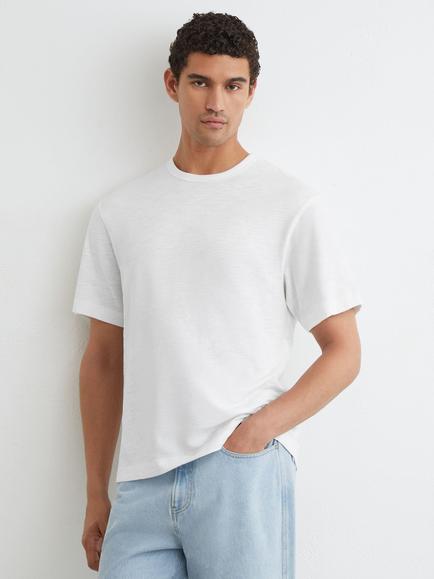 Reiss Huxley Cotton Slub Relaxed Fit T-Shirt, White, White