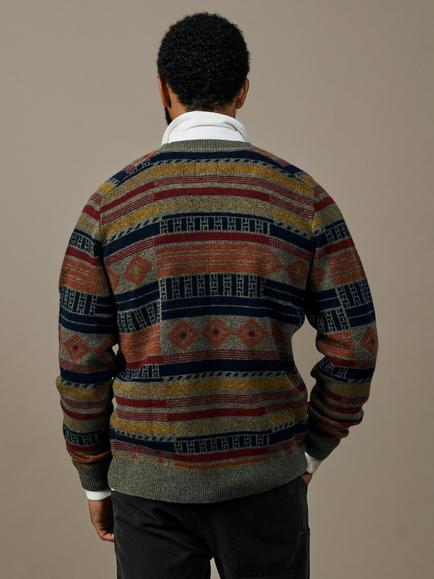 Aubin Merino Wool with Cashmere Baysdale Pattern Cardigan, Khaki/Multi - view 2, Khaki/Multi