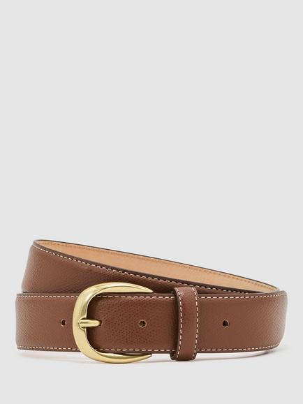 Reiss Pierce Pebbled Leather Curved Buckle Belt, Tan, Tan