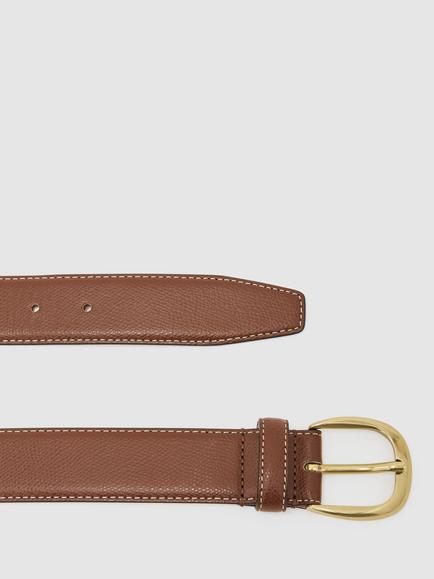 Reiss Pierce Pebbled Leather Curved Buckle Belt, Tan - view 2, Tan