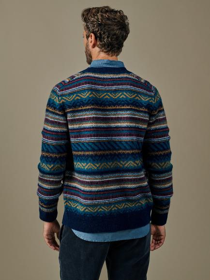 Aubin Fenton Pure Wool Fair Isle Geo Cardigan, Blue/Multi - view 2, Blue/Multi