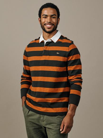 Aubin Irnham Cotton Stripe Rugby Shirt, Washed Black/Ginger, Washed Black/Ginger
