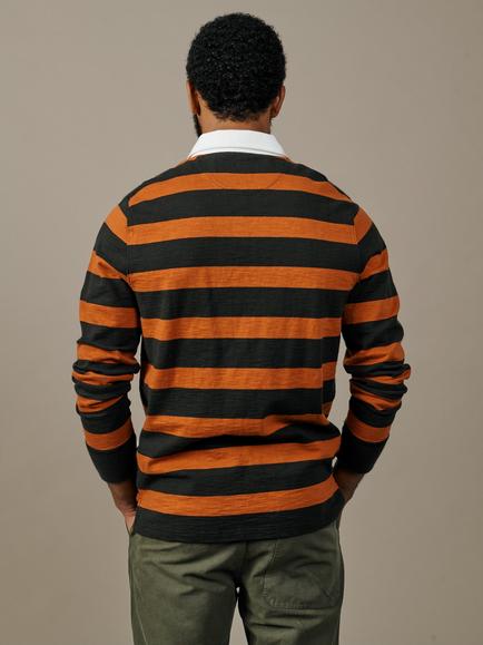Aubin Irnham Cotton Stripe Rugby Shirt, Washed Black/Ginger - view 2, Washed Black/Ginger