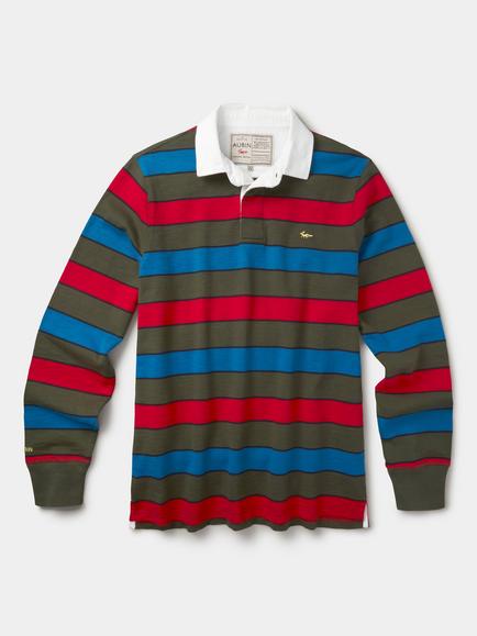 Aubin Irnham Cotton Rugby Shirt, Khaki/Red, Khaki/Red