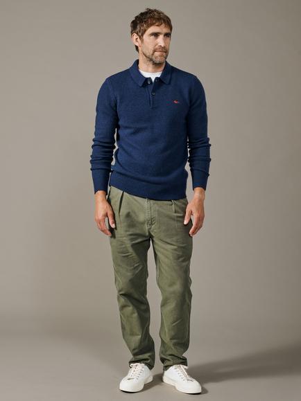 Aubin Shore Wool Blend Long Sleeve Knitted Polo Top, Navy - view 2, Navy