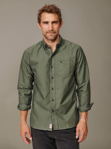 Aubin Aldridge Cotton Garment Dyed Shirt, Dark Green, Dark Green