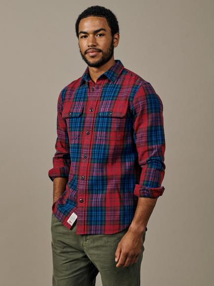 Aubin Crowle Pure Cotton Flannel Check Shirt, Dark Claret/Multi