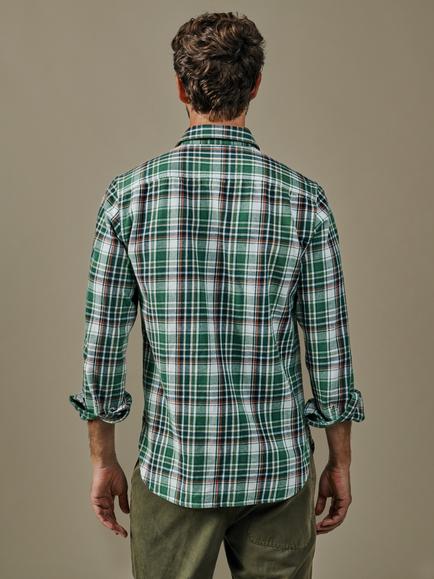 Aubin Crowle Pure Cotton Flannel Check Shirt - view 2, Green/Ecru