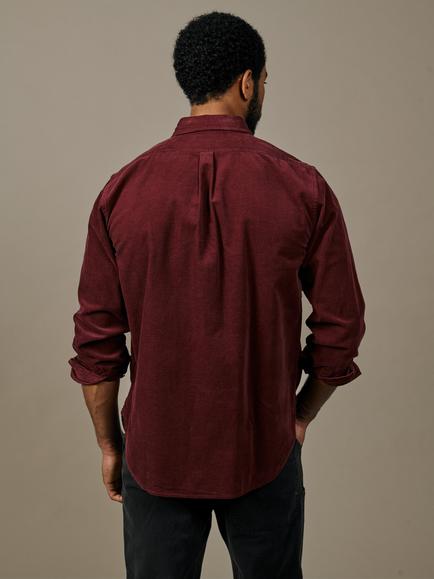 Aubin Edmund Cotton Corduroy Shirt, Oxblood - view 2, Oxblood