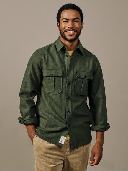 Aubin Lysaghts Wool Blend Overshirt, Dark Khaki, Dark Khaki
