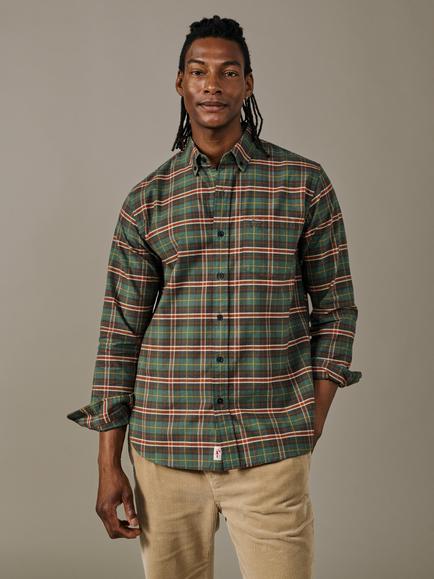 Aubin Merton Brushed Cotton Check Oxford Button Down Shirt, Green/Multi, Green/Multi