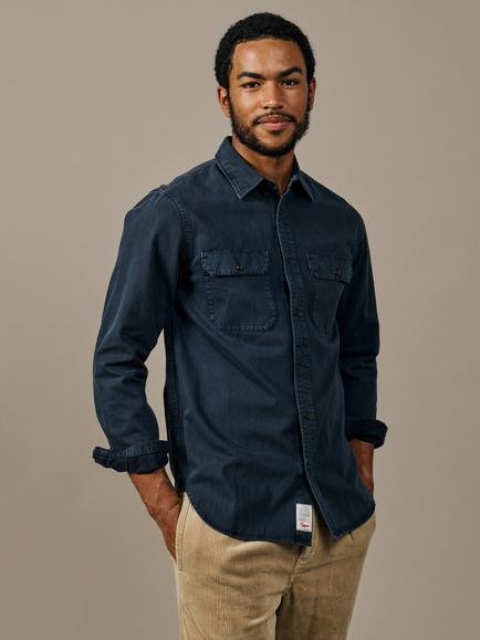 Aubin Normanby Pure Cotton Twill Shirt, Navy, Navy