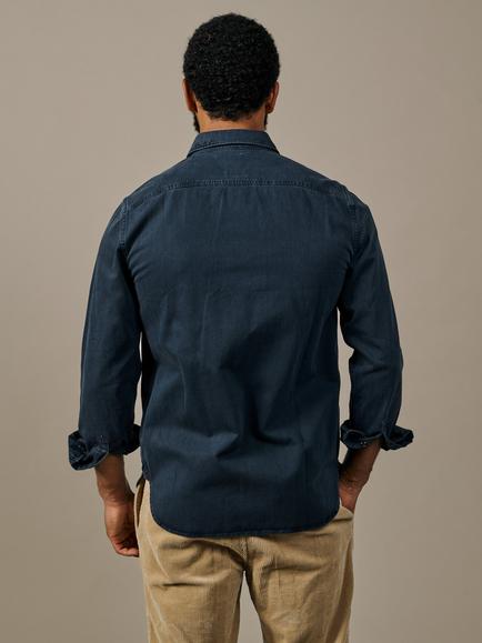 Aubin Normanby Pure Cotton Twill Shirt, Navy - view 2, Navy