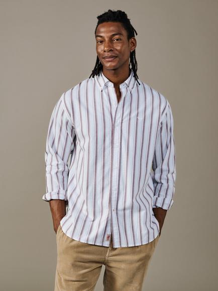 Aubin Walesby Lightweight Cotton Stripe Relaxed Oxford Shirt, Oxblood Shadow