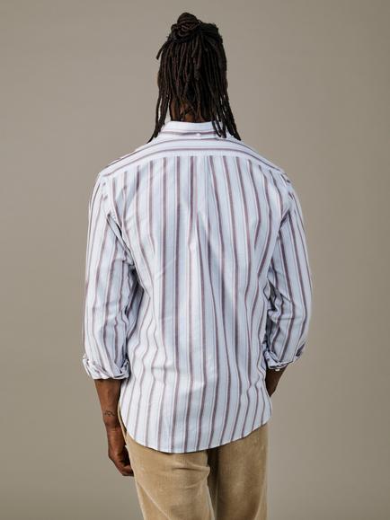 Aubin Walesby Lightweight Cotton Stripe Relaxed Oxford Shirt - view 2, Oxblood Shadow