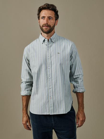 Aubin Walesby Lightweight Cotton Stripe Relaxed Oxford Shirt, Peppermint Tramline