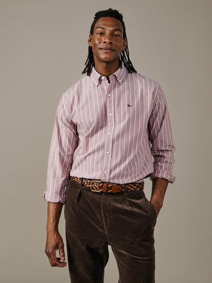 Aubin Walesby Cotton Shirt, Red Tramline Stripe, Red Tramline Stripe