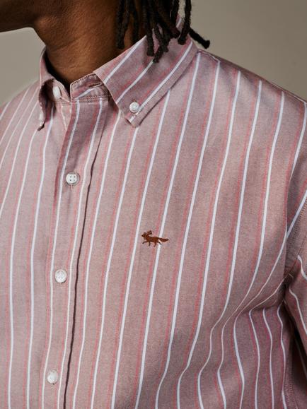 Aubin Walesby Cotton Shirt, Red Tramline Stripe - view 2, Red Tramline Stripe