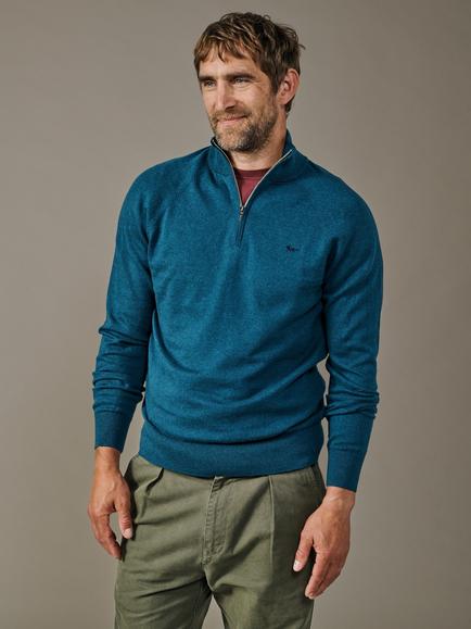 Aubin Bonby Zip Neck Cotton Jumper, Peacock