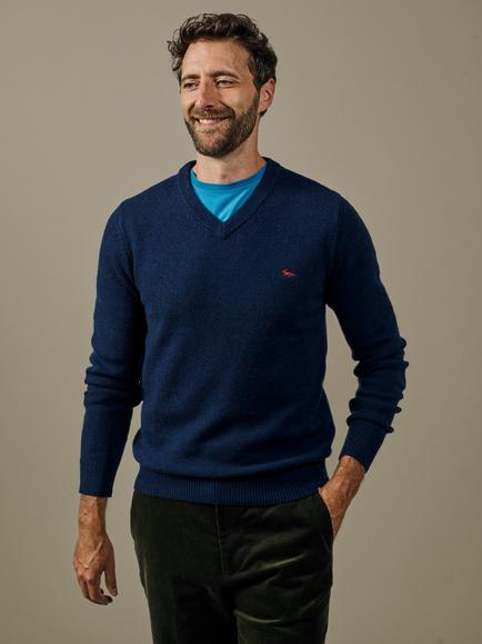 Aubin Bransbury Wool Rich V-Neck Jumper, Navy, Navy