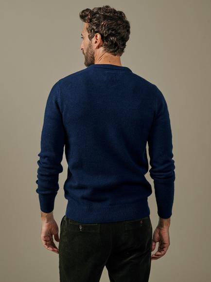 Aubin Bransbury Wool Rich V-Neck Jumper, Navy - view 2, Navy