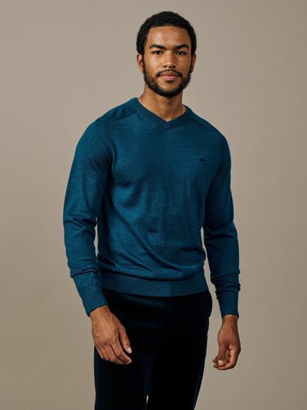 Aubin Burnham Merino Wool V-Neck Jumper, Peacock, Peacock