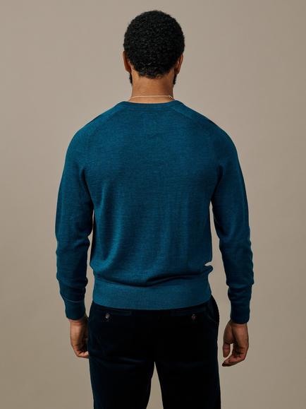 Aubin Burnham Merino Wool V-Neck Jumper, Peacock - view 2, Peacock