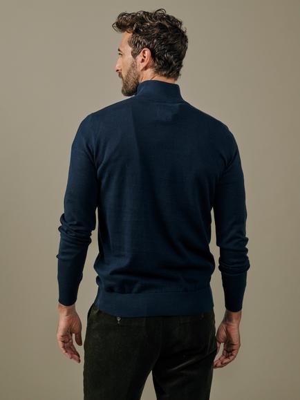 Aubin Daw Cotton Half-Zip Jumper, Navy - view 2, Navy