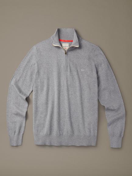 Aubin Daw Cotton Quarter-Zip Jumper, Grey Marl, Grey Marl