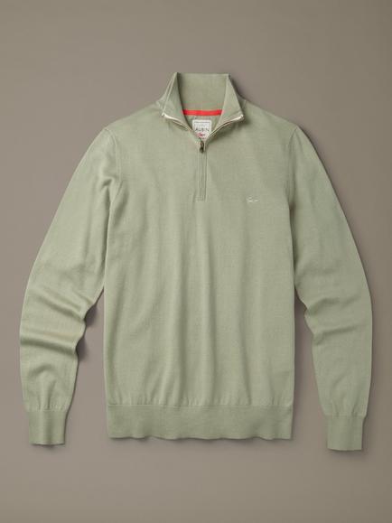 Aubin Daw Cotton Quarter-Zip Jumper, Sage, Sage