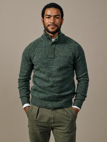 Aubin Firsby Concealed Button Neck Jumper, Khaki, Khaki