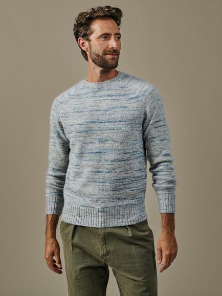 Aubin Knighton Space Dyed Wool Rich Crew Neck Jumper, Blue/Multi, Blue/Multi
