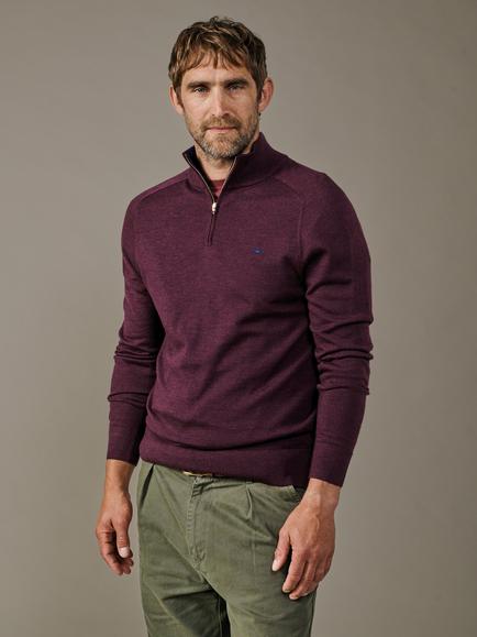 Aubin Laurel Merino Wool Zip Neck Jumper, Oxblood, Oxblood