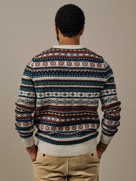 Aubin Lindale Pure Wool Fair Isle Crew Neck Jumper, Navy/Ecru - view 2, Navy/Ecru