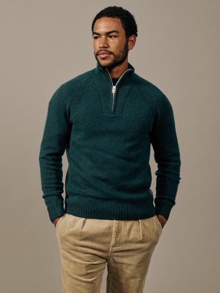 Aubin Pelham Wool Rich Zip Neck Jumper, Dark Green, Dark Green