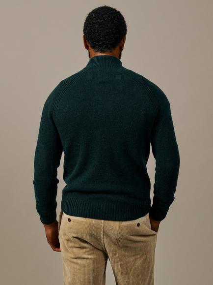 Aubin Pelham Wool Rich Zip Neck Jumper, Dark Green - view 2, Dark Green