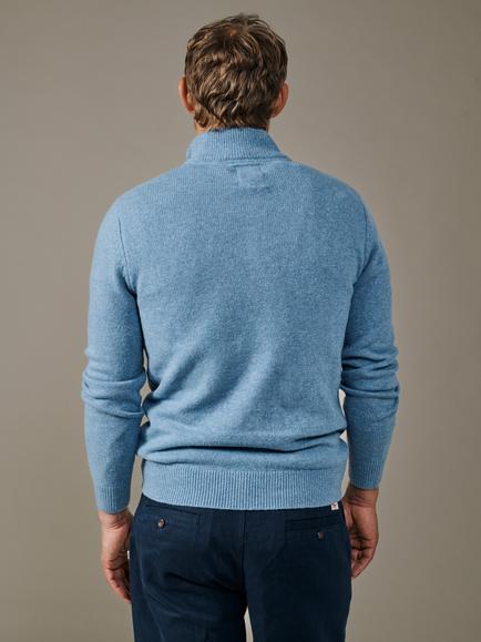 Aubin Pepper Wool Rich Zip Neck Jumper - view 2, Mid Blue