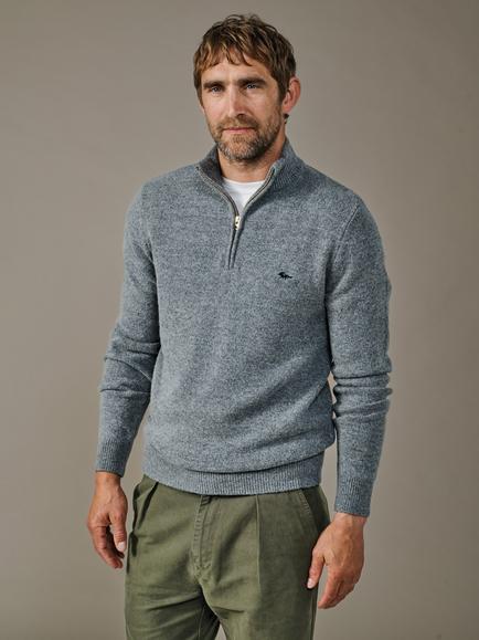 Aubin Pepper Wool Rich Quarter-Zip Jumper, Mid Grey