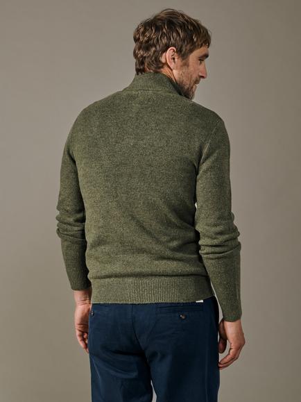 Aubin Pepper Wool Rich Zip Neck Jumper - view 2, Khaki