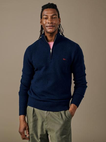 Aubin Pepper Wool Rich Quarter-Zip Jumper, Navy