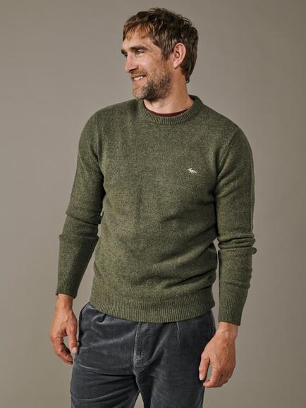 Aubin Phillips Wool Rich Crew Neck Jumper, Dark Khaki