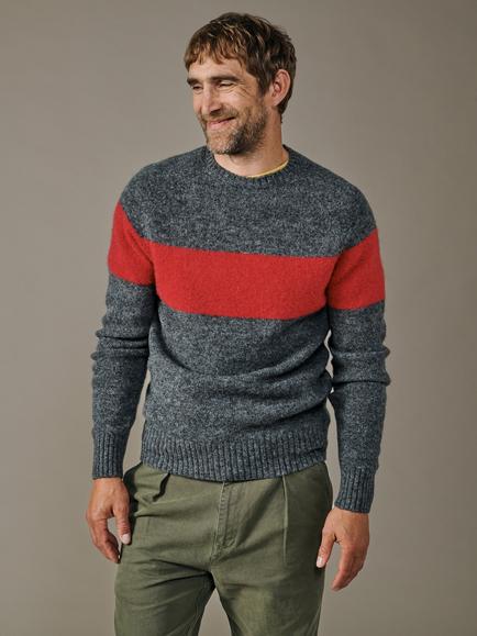 Aubin Prestwick Wool Stripe Jumper, Charcoal/Rouge, Charcoal/Rouge