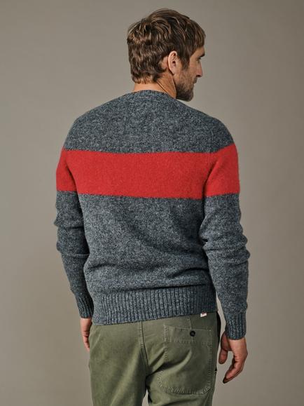 Aubin Prestwick Wool Stripe Jumper, Charcoal/Rouge - view 2, Charcoal/Rouge