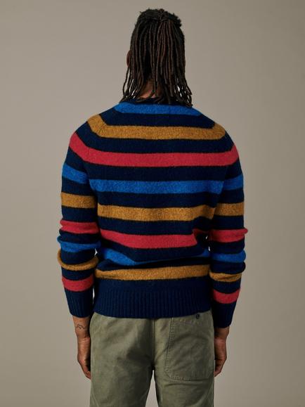Aubin Prestwick Wool Stripe Crew Neck Jumper, Navy/Multi - view 2, Navy/Multi