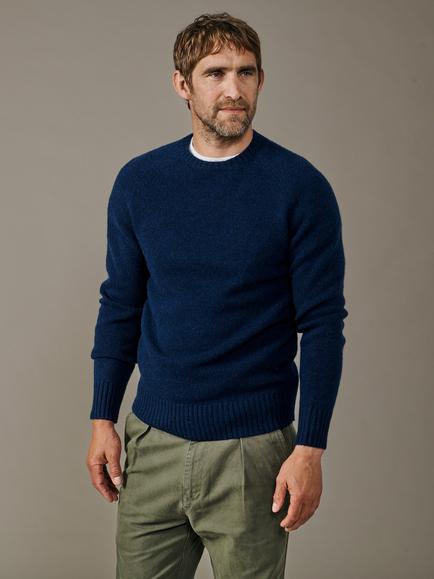Aubin Prestwick Wool Crew Neck Jumper, Navy